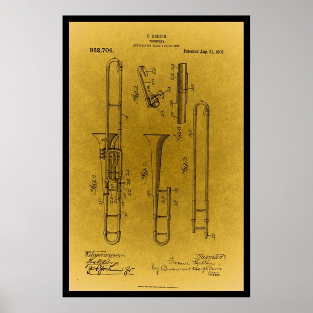 Vintages Design Retro Trombone-Patentdruck Poster (Vorne)