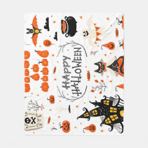 Vintages Design von Halloween Elements im Set Fleecedecke