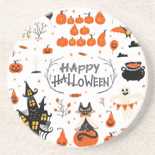 Vintages Design von Halloween Elements im Set Getränkeuntersetzer