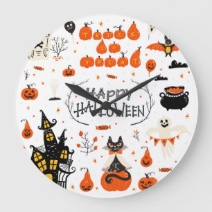 Vintages Design von Halloween Elements im Set Große Wanduhr