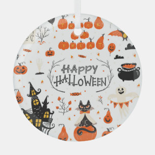 Vintages Design von Halloween Elements im Set Ornament Aus Glas