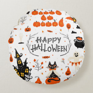 Vintages Design von Halloween Elements im Set Rundes Kissen