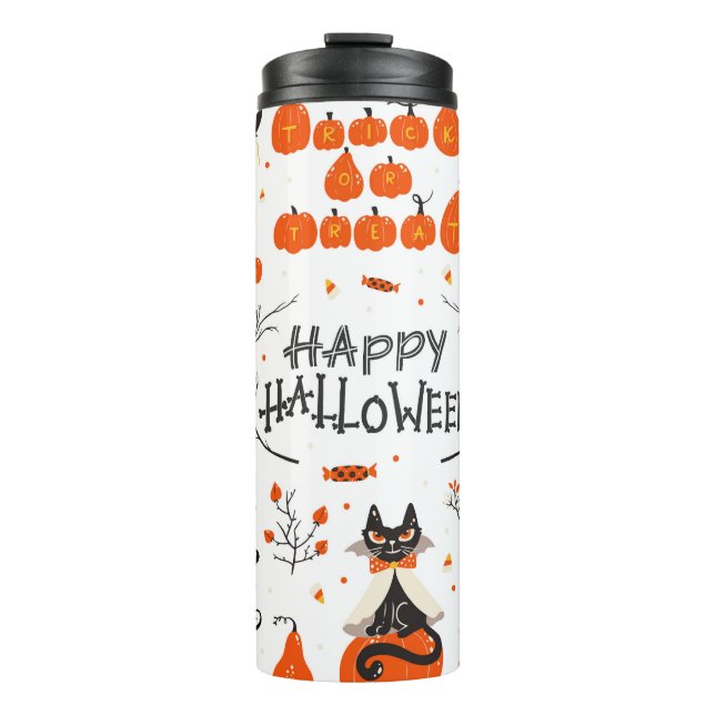 Vintages Design von Halloween Elements im Set Thermosbecher (Vorderseite)