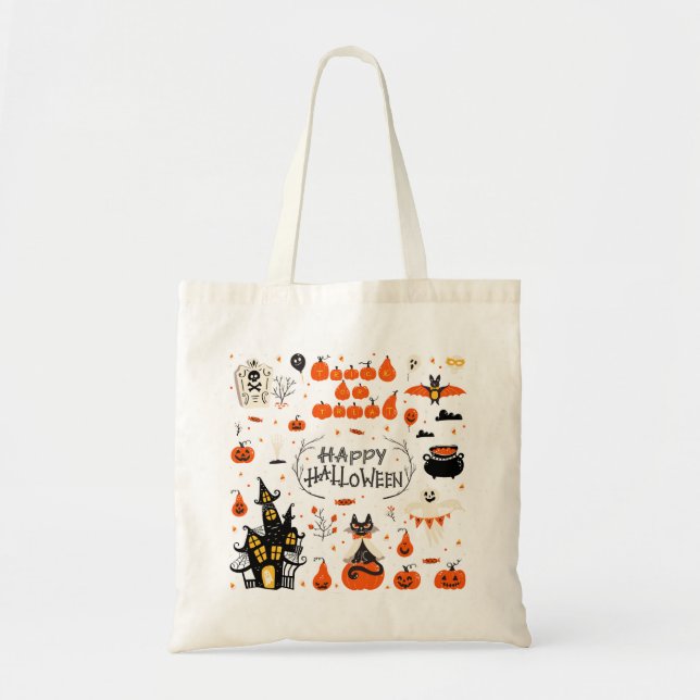 Vintages Design von Halloween Elements im Set Tragetasche (Vorne)