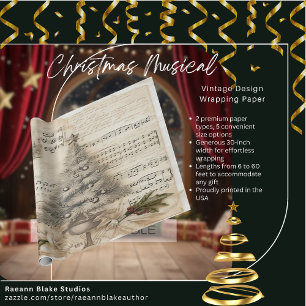 Vintages Design Weihnachtsmusikalisches Wrapping P Geschenkpapier