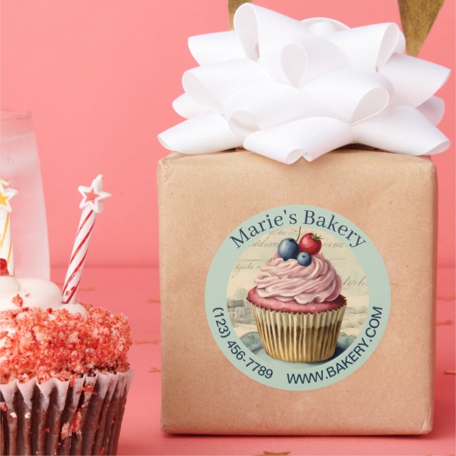 Vintages Dessert Baker Caterer Cupcake Bäckerei Runder Aufkleber (Party)