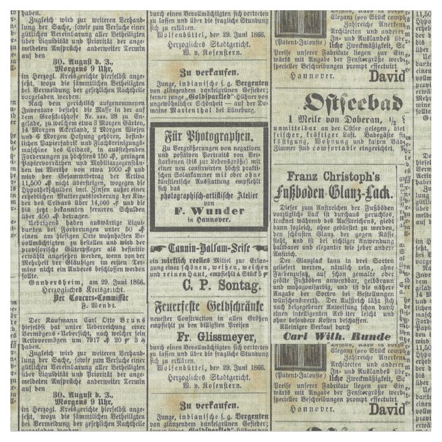 Vintages deutsches Zeitungsgewebe Stoff (Nahaufnahme)