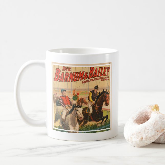 Vintages deutsches Zirkusposter auf Pferden Kaffeetasse (Mit Donut)