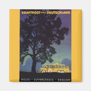 Vintages Deutschland, Gelber Bus bei Nacht, Reisek Magnet
