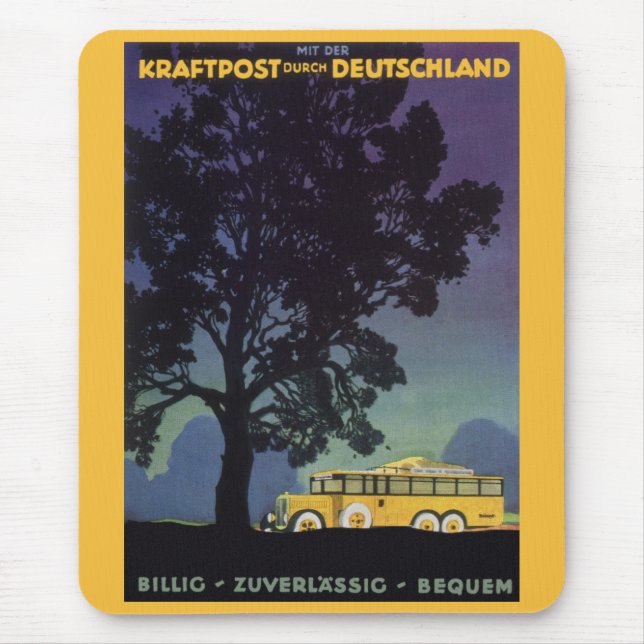 Vintages Deutschland, Gelber Bus bei Nacht, Reisek Mousepad (Vorne)