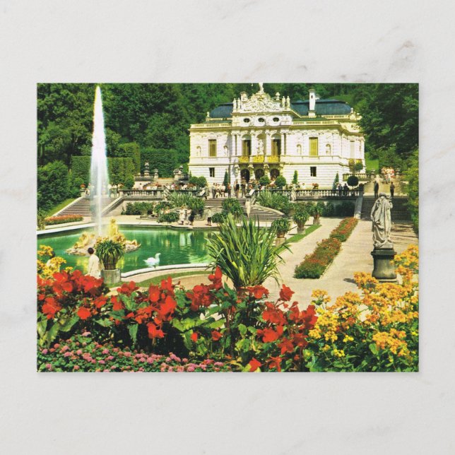 Vintages Deutschland, Konigschloss Linderhof Postkarte (Vorderseite)