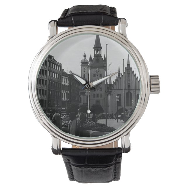 Vintages Deutschland Münchner Kirche Marienplatz Armbanduhr (Vorderseite)