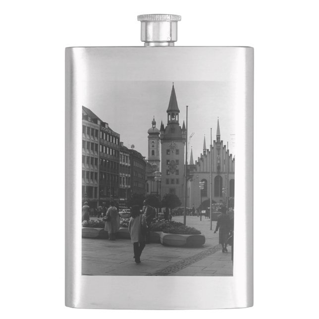 Vintages Deutschland Münchner Kirche Marienplatz Flachmann (Vorderseite)