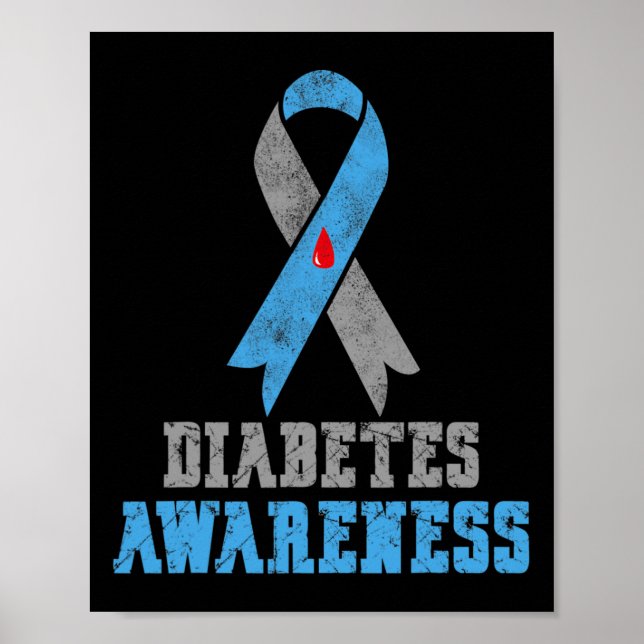 Vintages Diabetes-Bewusstsein Blau und Grau Poster (Vorne)