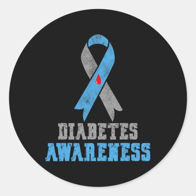 Vintages Diabetes-Bewusstsein Blau und Grau Runder Aufkleber (Vorderseite)