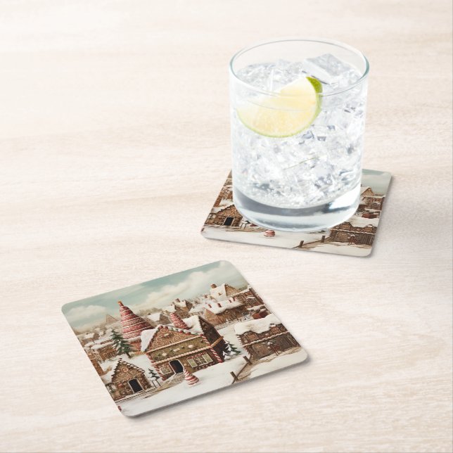 Vintages digitales Lebkuchendorf Rechteckiger Pappuntersetzer (Vor Ort)