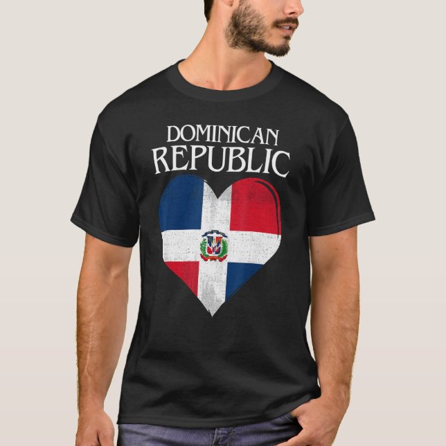 Vintages Dominikanisches Flaggenherz T-Shirt (Vorderseite)