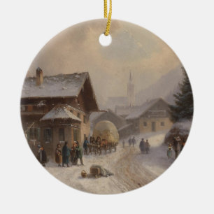 Vintages Dorfstr Deutschland im Winter Keramik Ornament