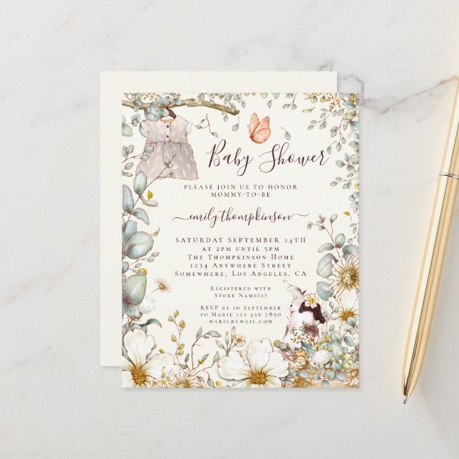 Vintages Dress Girl Babydusche einladen (Vorderseite/Rückseite Beispiel)