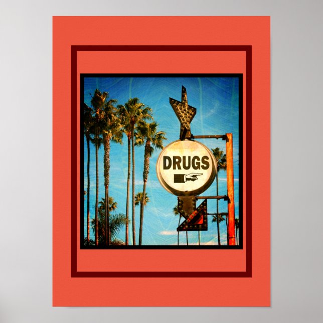 Vintages Drug Store Signieren mit Palmen Poster (Vorne)