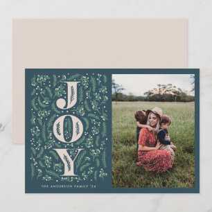 Vintages dunkelblau-botanisches JOY-Foto Feiertagskarte