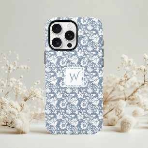 Vintages dunkelblaues und weißes Blumenmonogramm Case-Mate iPhone Hülle
