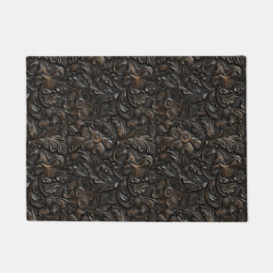 Vintages, dunkelbraunes Glattleder Fußmatte