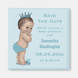 Vintages Duschen-Save the Date Blau Prinz-Baby Magnet