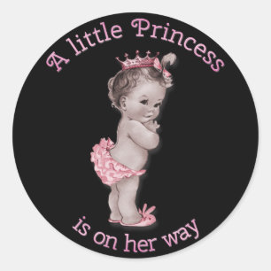Vintages Duschen-Schwarz-Rosa Prinzessin-Baby Runder Aufkleber