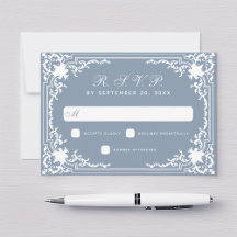 Vintages Dusty Blue Wedding Elegantes White Script