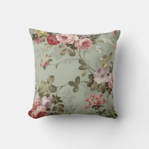 Vintages, dusty Olive Green Floral Design Kissen