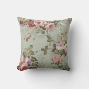 Vintages, dusty Olive Green Floral Design Kissen