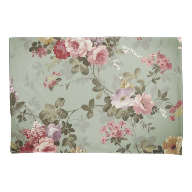 Vintages, dusty Olive Green Floral Design Kissenbezug (Vorderseite)