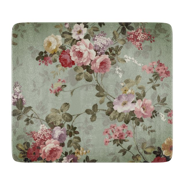 Vintages, dusty Olive Green Floral Design Schneidebrett (Vorderseite)