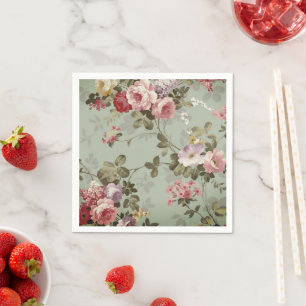 Vintages, dusty Olive Green Floral Design Serviette