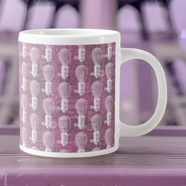 Vintages Dusty Pink Steampunk Glühbirnen Muster Jumbo-Tasse (Von Creator hochgeladen)