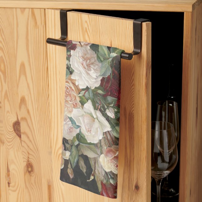 Vintages E. Hariel Rose Stillleben Geschirrtuch (Drittel gefaltet)