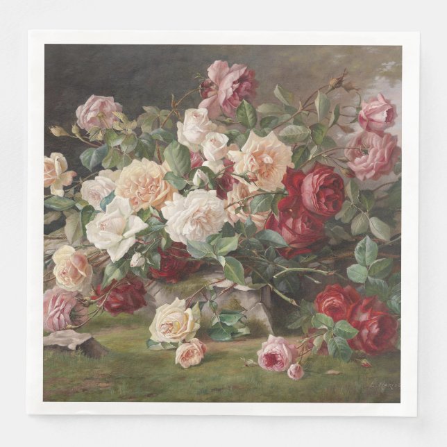 Vintages E. Hariel Rose Stillleben Serviette (Vorderseite)