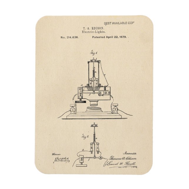 Vintages Edison Electric Lights Patent Magnet (Vertikal)