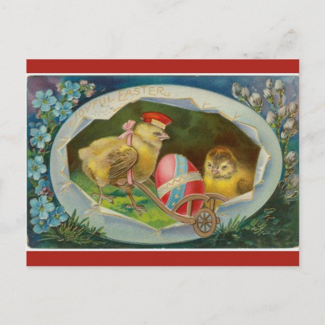 Vintages Ei bei Küken Postkarte (Vorderseite)