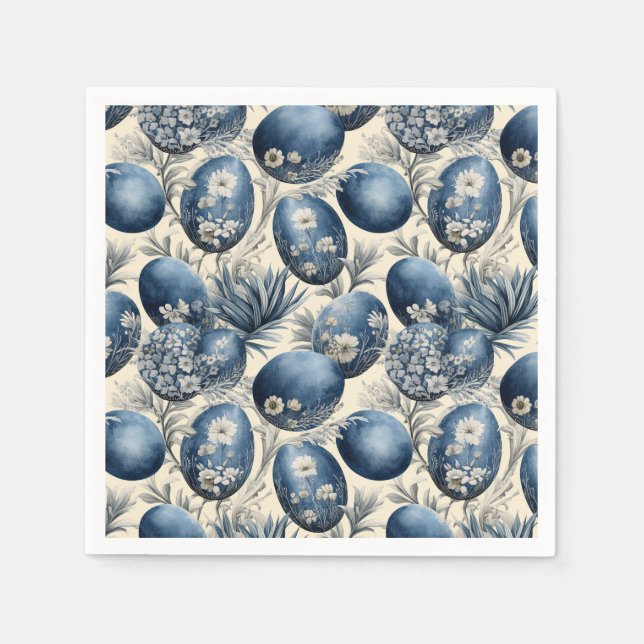 Vintages Ei-Muster aus Blau und Creme Serviette (Vorderseite)