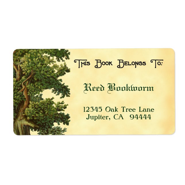 Vintages Eichenbaum-bearbeitbares Buchzeichen (Vorne)