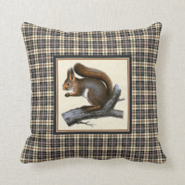 Vintages Eichhörnchen mit rustikalem kariertem Kissen
