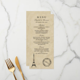Vintages Eiffelturm Paris Postmark Wedding Menu Menükarte