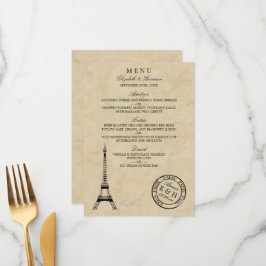 Vintages Eiffelturm Paris Postmark Wedding Menu Menükarte