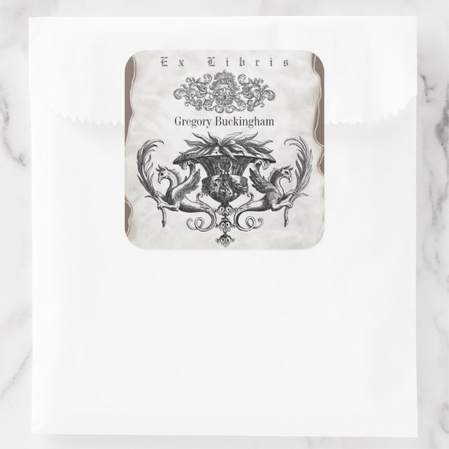 Vintages Eigentum Buchzeichen Ex Libris Quadratischer Aufkleber (Tasche)
