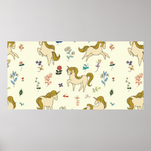 Vintages Einhorn in Blume Farbe Illustrati Poster