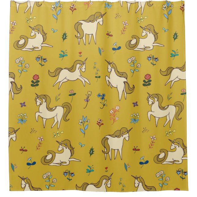 Vintages Einhorn in waldreichen Blume Duschvorhang (Vorderseite)