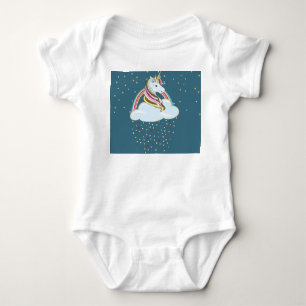 Vintages Einhorn: Regenbogenwolken-Illustration Baby Strampler