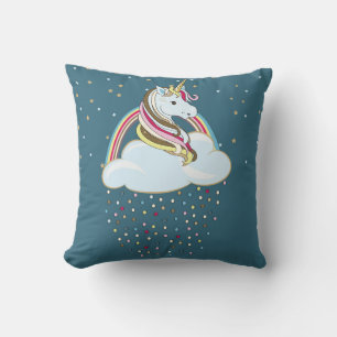 Vintages Einhorn: Regenbogenwolken-Illustration Kissen